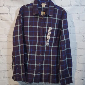 Duluth Trading Shirt Womens M Free Swinging Flannel Cotton Long Sleeve NWT
